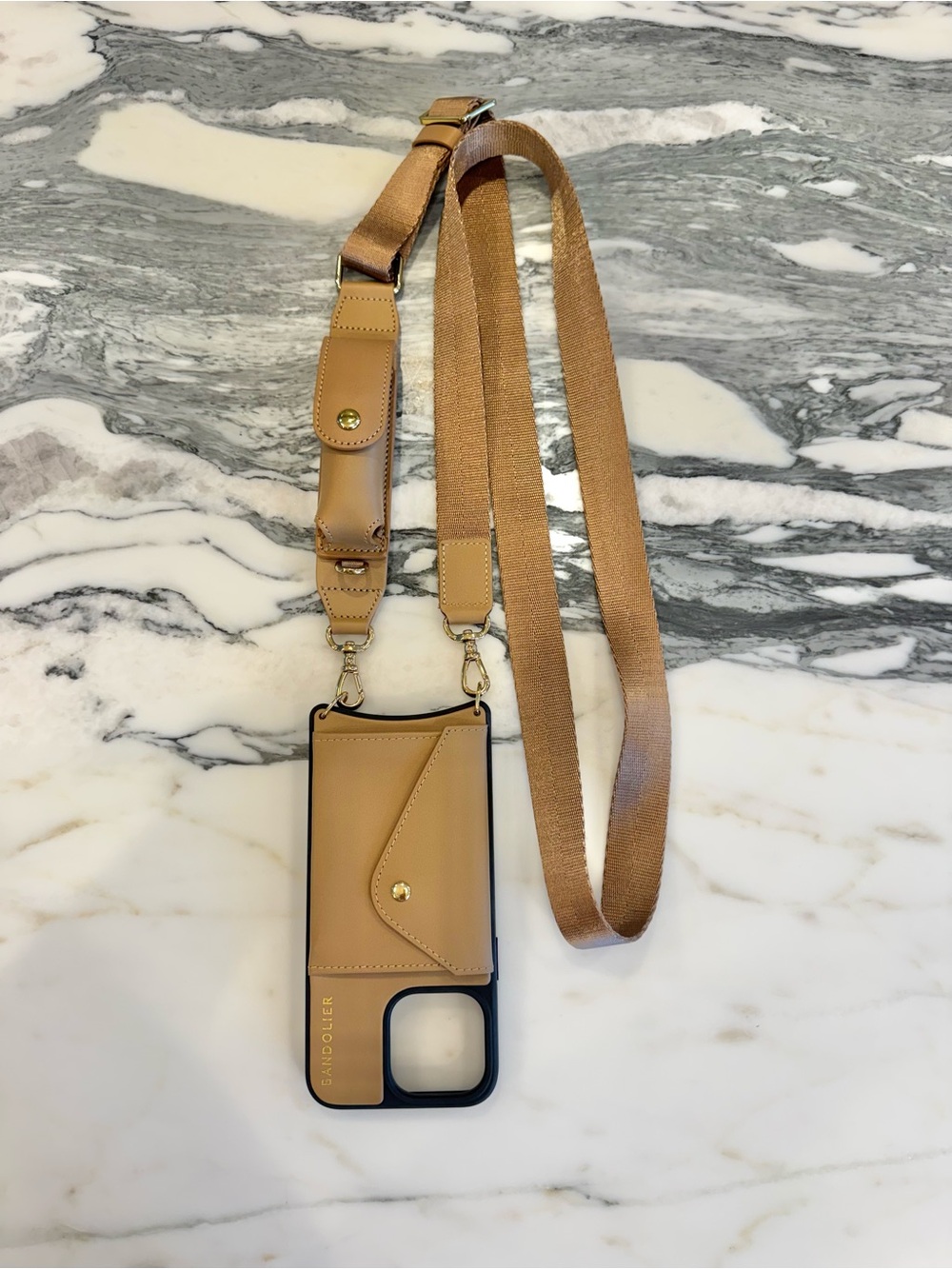 Bandolier Crossbody Phone Case with Tan Strap - Stylish Hands-Free Carry